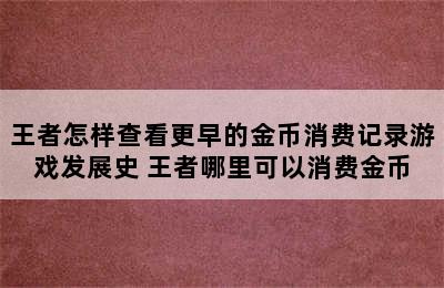 王者怎样查看更早的金币消费记录游戏发展史 王者哪里可以消费金币